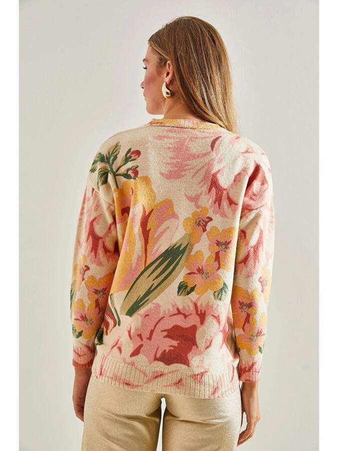 Woman Patchwork Knitted Sweater-Beige - 4