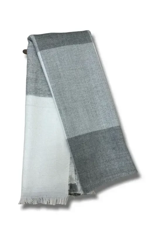 Woman Patterned Plain Scarf Shawl-gray - 1