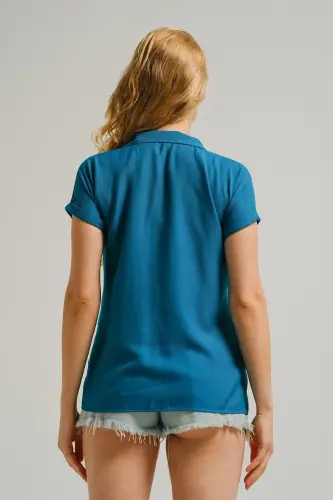 Woman Petrol Short Sleeve Shirt ARM-19Y001065-Petrol - 4