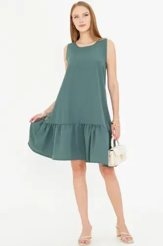 Woman Petrol Sleeveless Ruffled Dress ARM-18Y001156-PETROL - 1