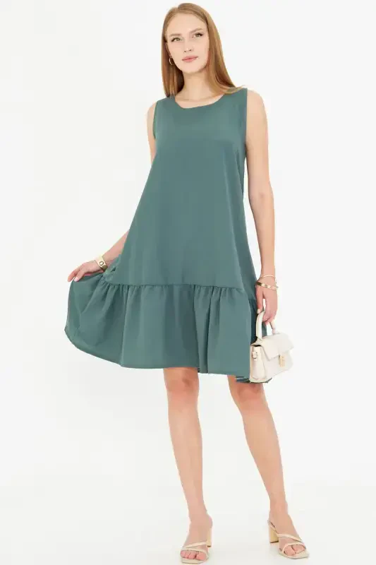 Woman Petrol Sleeveless Ruffled Dress ARM-18Y001156-PETROL - 1