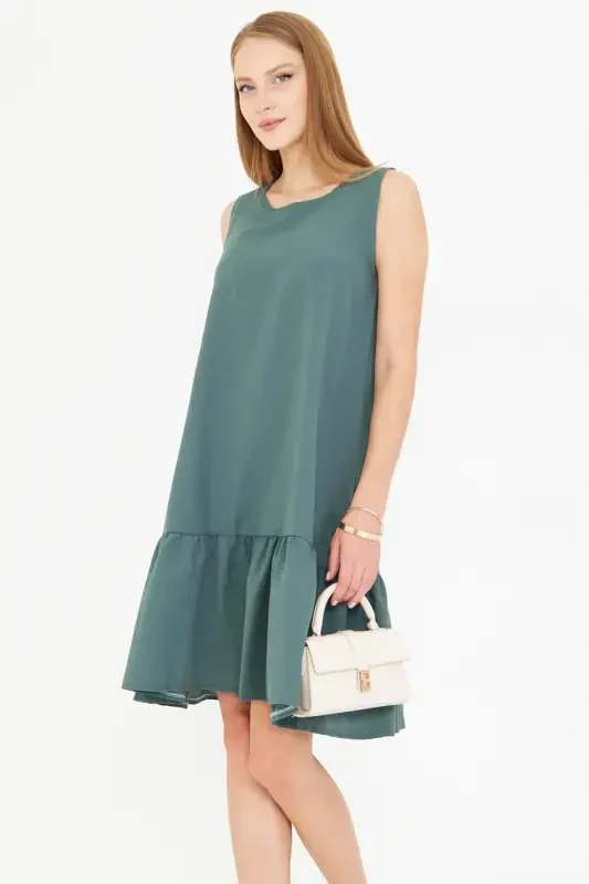 Woman Petrol Sleeveless Ruffled Dress ARM-18Y001156-PETROL - 2