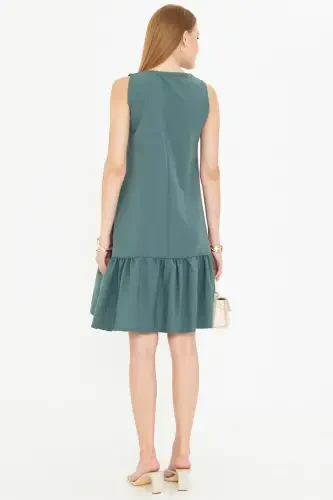 Woman Petrol Sleeveless Ruffled Dress ARM-18Y001156-PETROL - 4