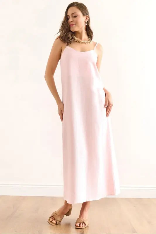 Woman Pink Adjustable Strap Double Layer Dress - OLALOOK