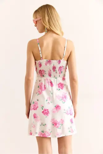 Woman Pink Adjustable Strap Lined Mini Dress - 7