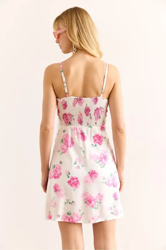 Woman Pink Adjustable Strap Lined Mini Dress - 7