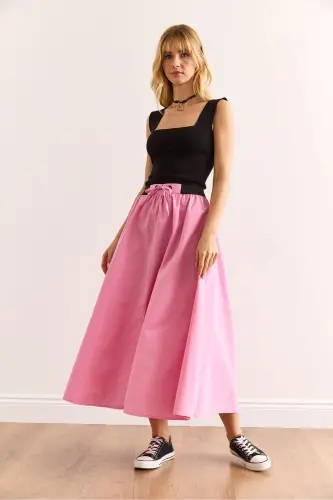 Woman Pink Black Strappy Slit Front Lace-up Mi - 2