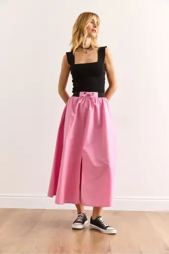 Woman Pink Black Strappy Slit Front Lace-up Mi - 4