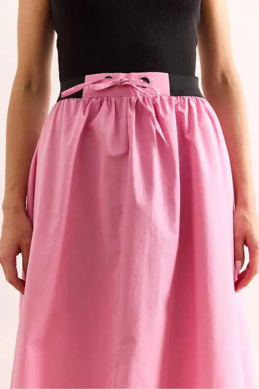 Woman Pink Black Strappy Slit Front Lace-up Mi - 5