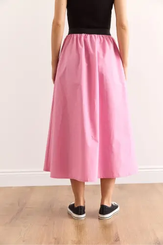 Woman Pink Black Strappy Slit Front Lace-up Mi - 6