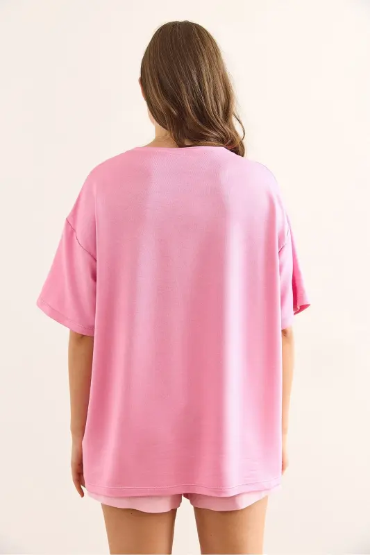 Woman Pink Crew Neck Oversize Soft Touch - 6
