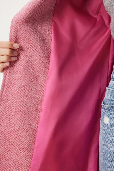 Woman Pink Crossover Collar Wool Coat DD01337-Pink - 6