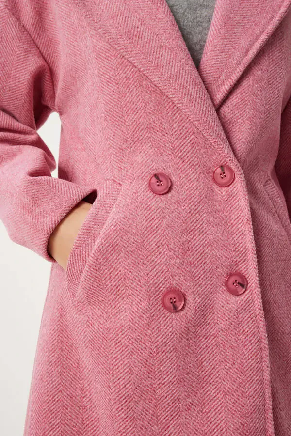 Woman Pink Crossover Collar Wool Coat DD01337-Pink - 8