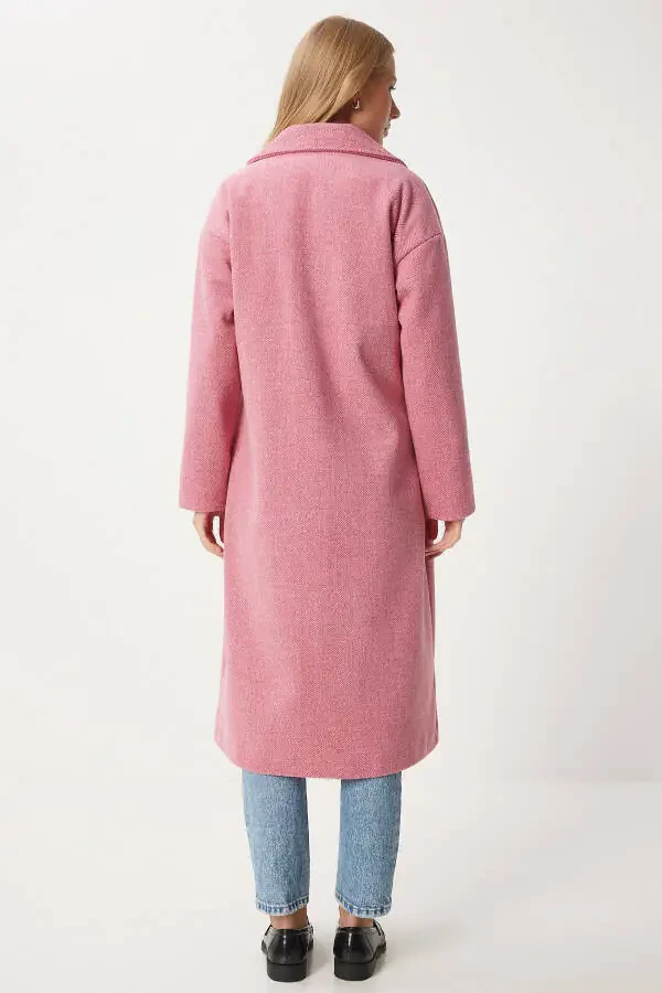 Woman Pink Crossover Collar Wool Coat DD01337-Pink - 9