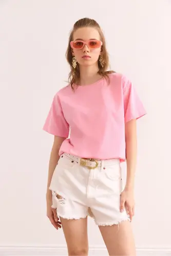 Woman Pink Gray 2-Piece Cotton Regular Fit T-Shirt TSH - 4