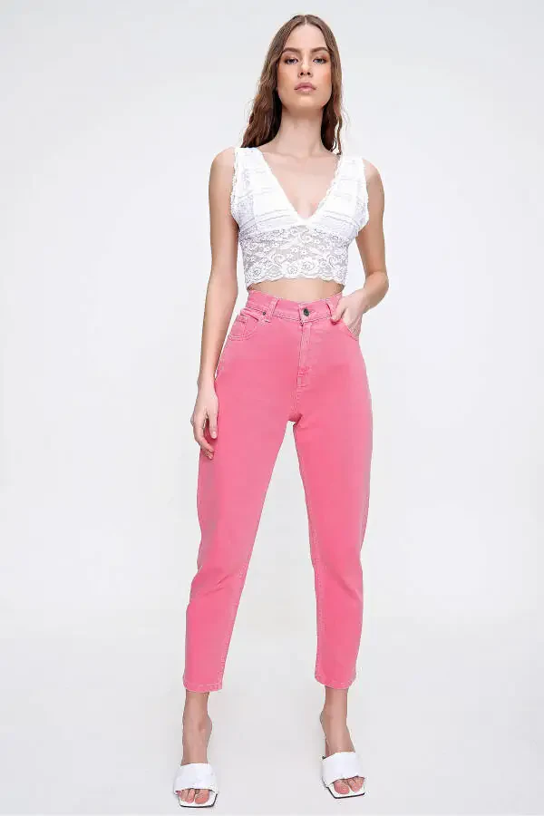 Woman Pink High Waist Jean ALC-X6255 - 1