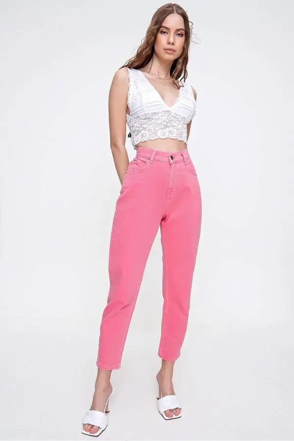 Woman Pink High Waist Jean ALC-X6255 - 3