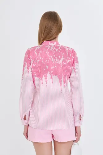 Woman Pink Mandarin Collar Patterned Shirt ARM-25Y001013-Pink 