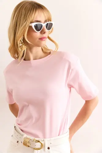 Woman Pink Padded Interlock Lycra Cotton T-shirt - 3