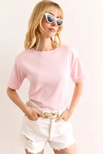 Woman Pink Padded Interlock Lycra Cotton T-shirt - 5