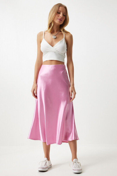 Woman Pink Satin Surface Skirt DD01144 - HAPPINESS İSTANBUL (1)