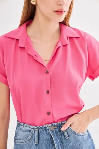 Woman Pink Short Sleeve Shirt ARM-19Y001065-Pink - ARMONIKA (1)
