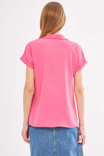 Woman Pink Short Sleeve Shirt ARM-19Y001065-Pink - 5