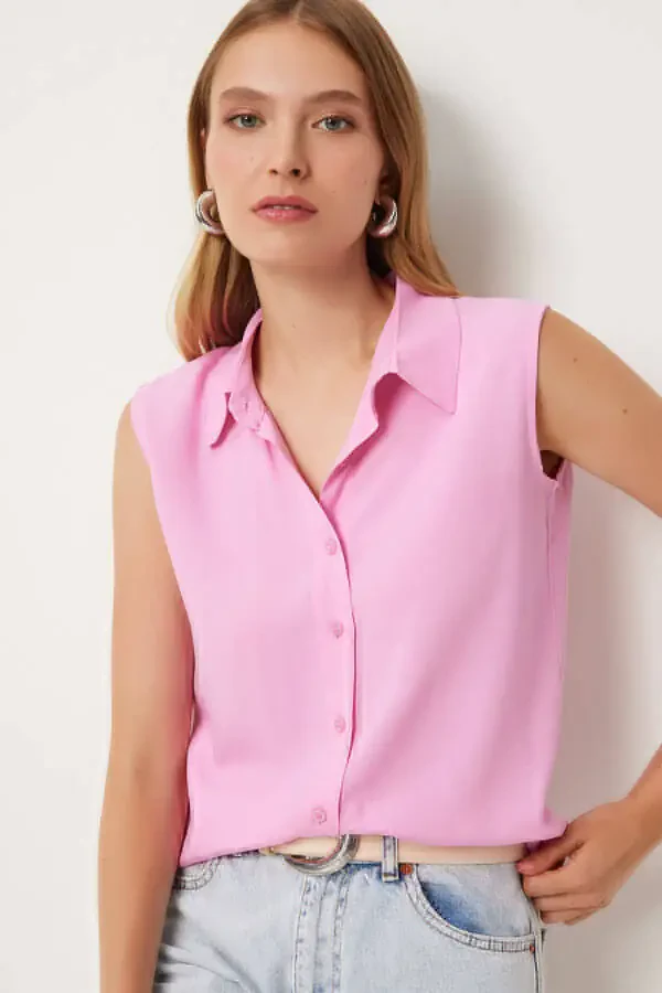 Woman Pink Sleeveless Viscose Shirt TO00129 - 1