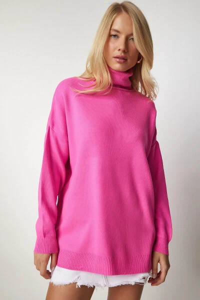Woman Pink Turtleneck Oversize Knitwear Sweater BV00 - 4