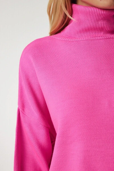 Woman Pink Turtleneck Oversize Knitwear Sweater BV00 - 5