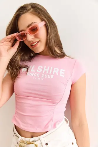 Woman Pink Willshire Print Ruched Detail Lycra - 1