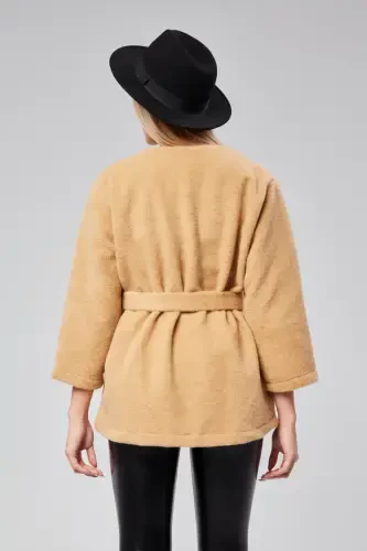 WOMAN PLUSH CORN BELTED COAT-MINK-MINK - 2