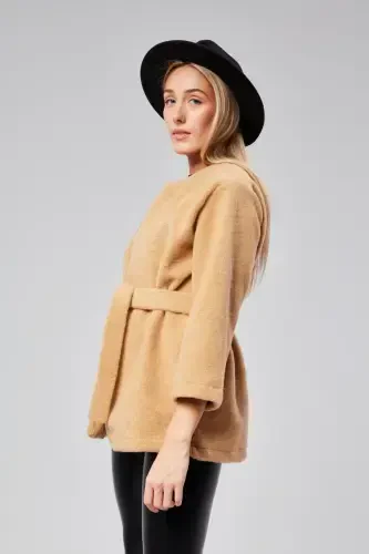 WOMAN PLUSH CORN BELTED COAT-MINK-MINK - 6