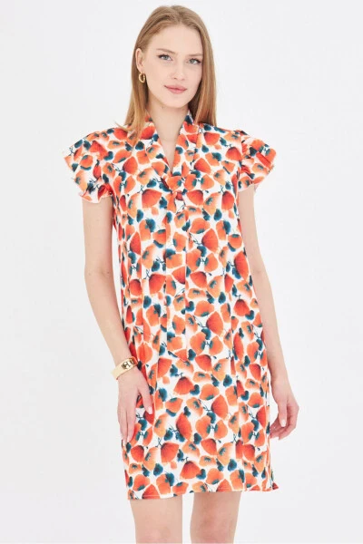 Woman Pomegranate Blossom V Neck Ruffled Sleeve Tie Detail - ARMONIKA