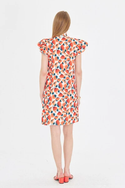 Woman Pomegranate Blossom V Neck Ruffled Sleeve Tie Detail - 4