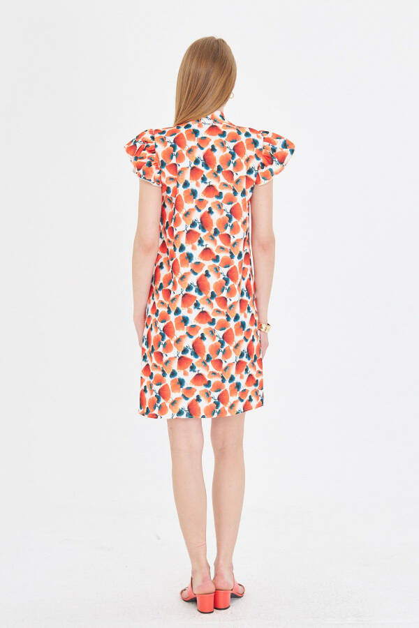 Woman Pomegranate Blossom V Neck Ruffled Sleeve Tie Detail - 4