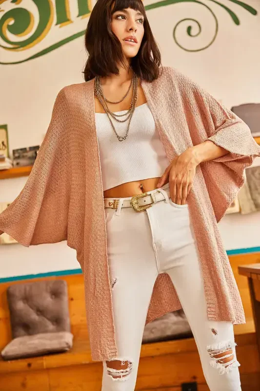Woman Powder Batwing Spring Cardigan HRK-19000057-Powder - OLALOOK