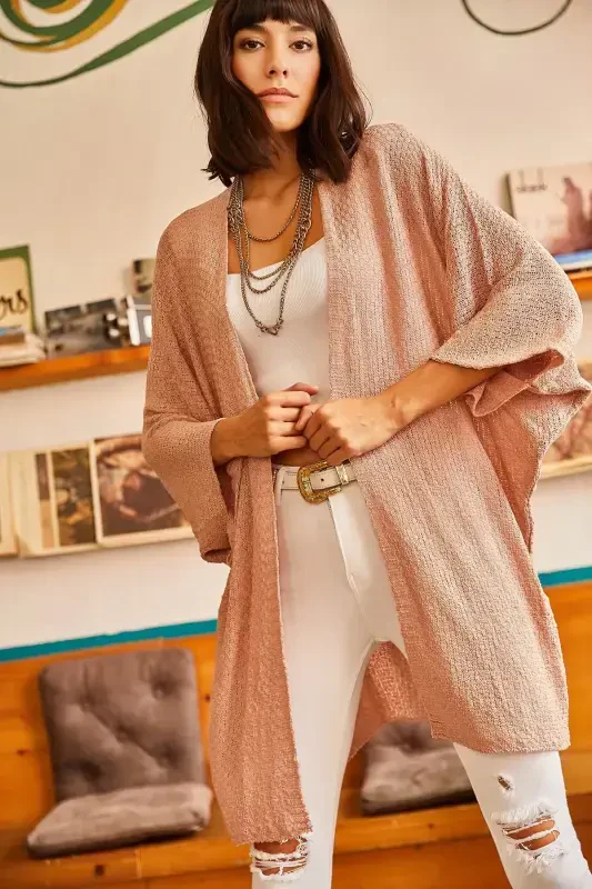 Woman Powder Batwing Spring Cardigan HRK-19000057-Powder - 3