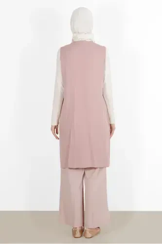 WOMAN POWDER (SALMON) EMBROIDERED POCKETS VEST 40848-POWDER (SALMON) - 3