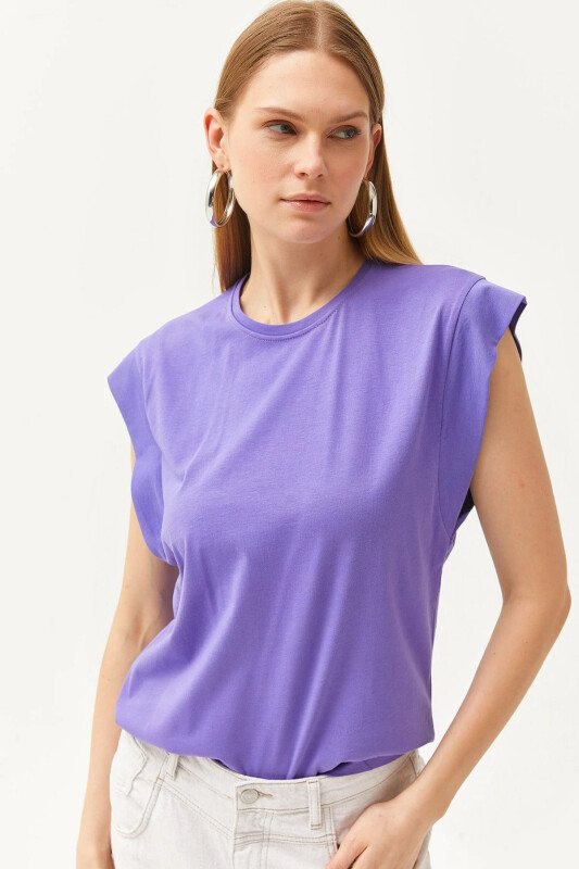 Woman Purple Arm Detail Bat T-shirt TSH-1 - OLALOOK