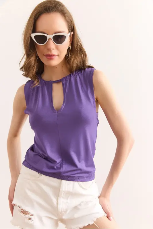 Woman Purple Dress Decollete Belted Waist Viscose - 1