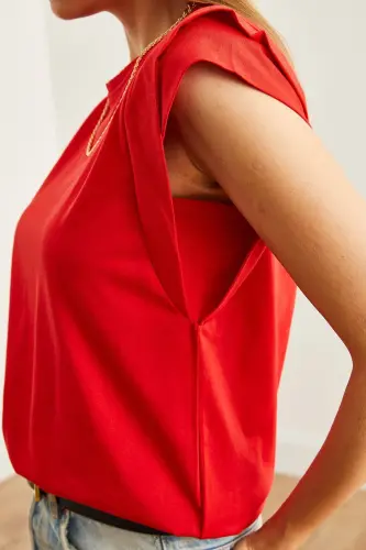 Woman Red Arm Detailed Cotton T-Shirt TSH-1900081 - 6