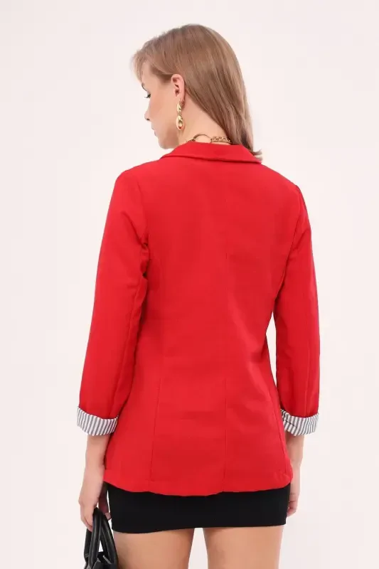 Woman Red Arm Lined Single Buttoned Jacket ARM-22K001122-Red - 5