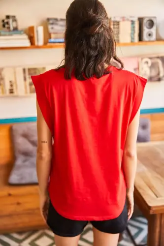 Woman Red Armpit Detail Bat T-Shirt TS - OLALOOK (1)