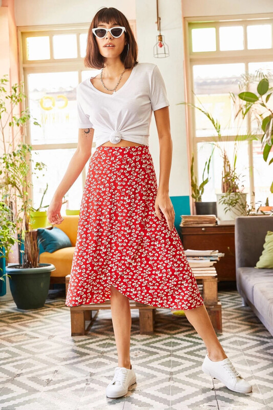 Woman Red Bud Wrap Skirt ETK-19000154-Red - 1