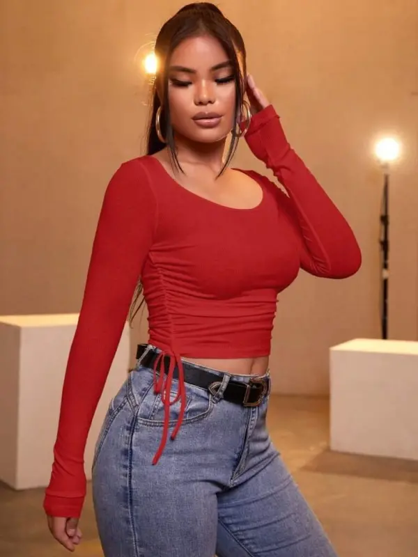 Woman Red Corset Fabric Blouse - 2