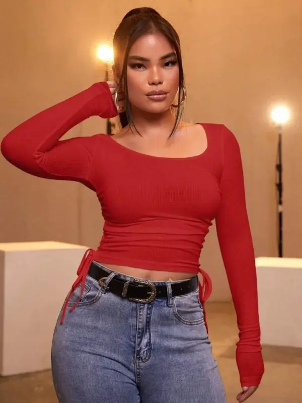 Woman Red Corset Fabric Blouse - 3