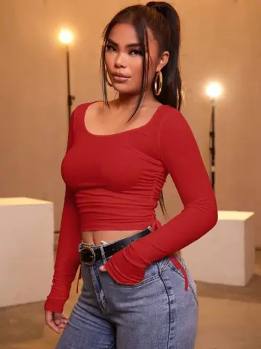 Woman Red Corset Fabric Blouse - 4