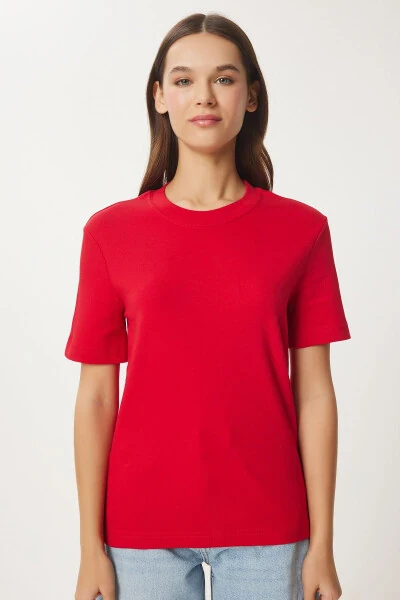 Woman Red Cotton Basic Knitted T-Shirt AG00001 - 4
