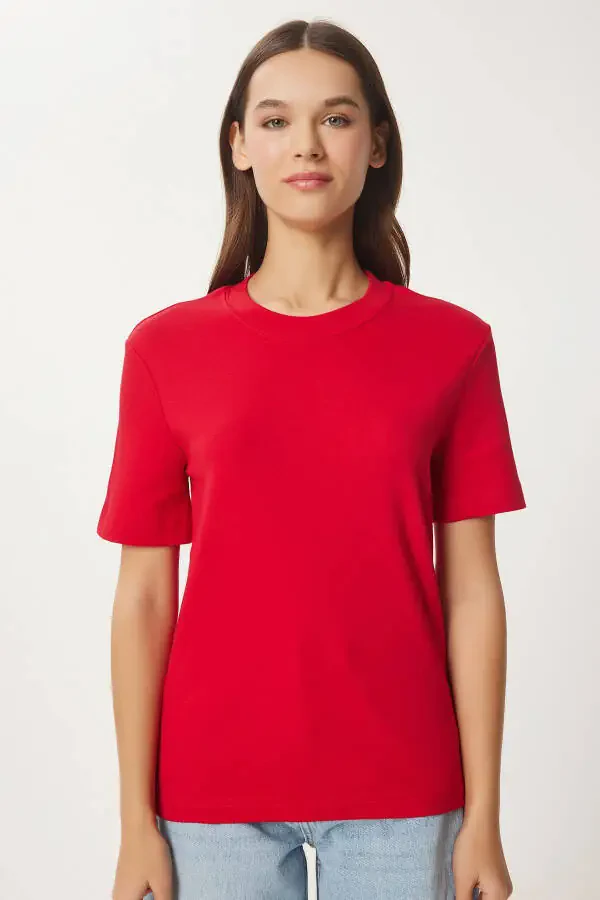 Woman Red Cotton Basic Knitted T-Shirt AG00001 - 4